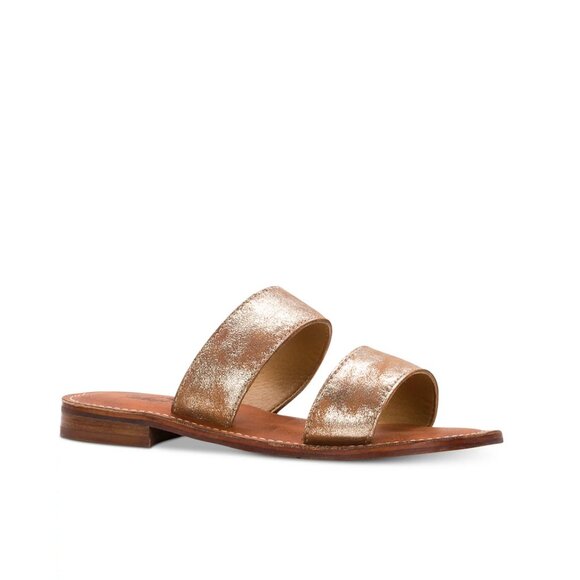 Patricia Nash Leather Open Toe Slide Flair Sandals in Bronze Metallic - Picture 2 of 10